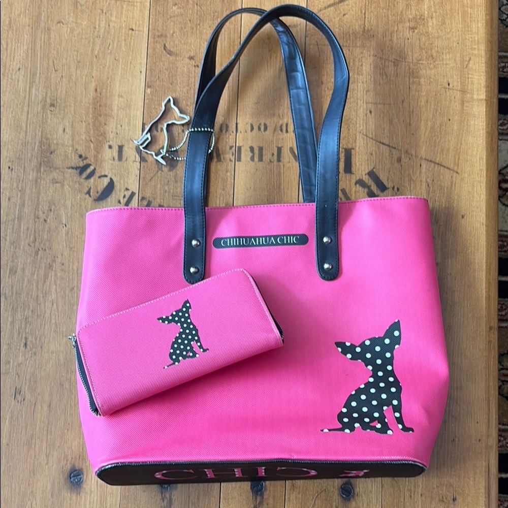 Pink Tote Bag and Wallet Set